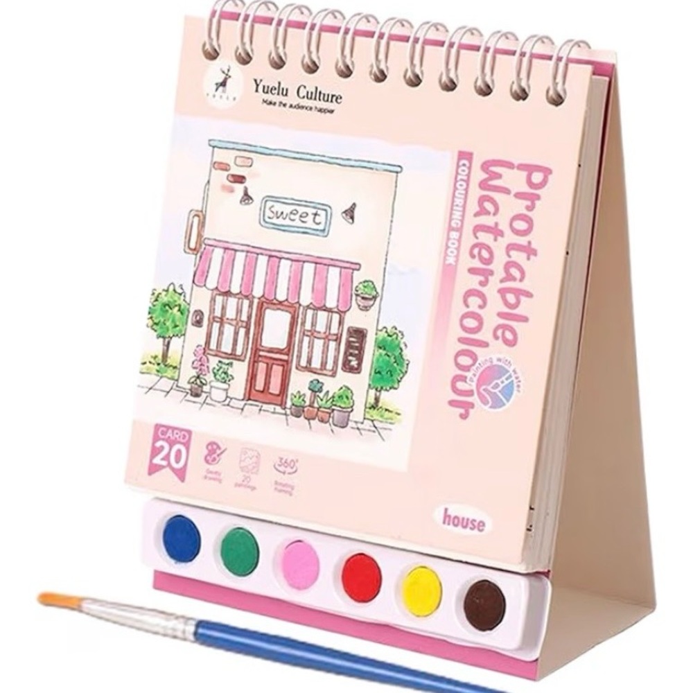 Watercolor Coloring Book Set with Paint and Brush, Travel Workbook for Adults
